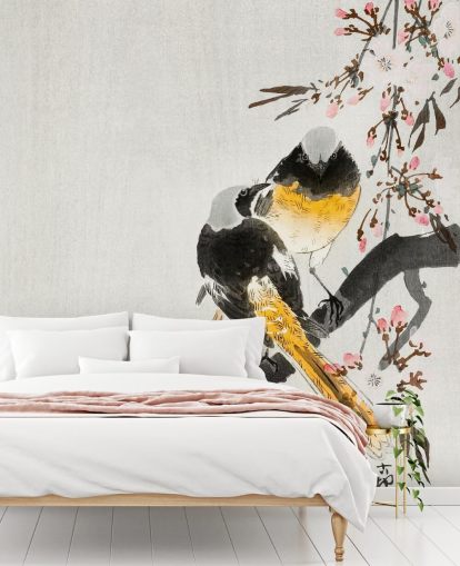 papier peint oiseaux et fleurs orientales