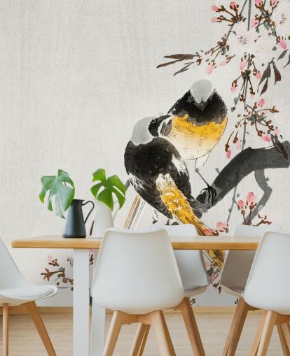 papier peint oiseaux et fleurs orientales