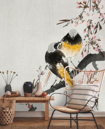 papel pintado de flores y pájaros orientales papel pintado de flores y pájaros orientales