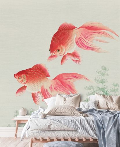 papel pintado de peces orientales rosa