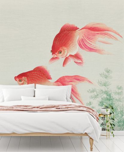 papel pintado de peces orientales rosa