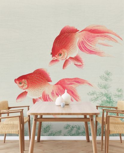 papel pintado de peces orientales rosa