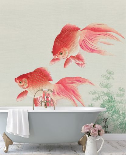 papel pintado de peces orientales rosa