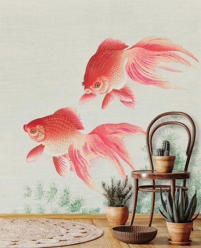 papel pintado de peces orientales rosa