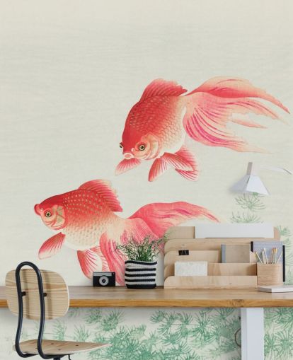 papel pintado de peces orientales rosa