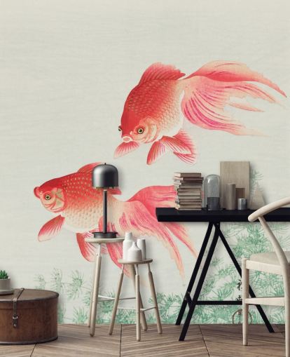 pink oriental fish wallpaper