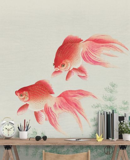 pink oriental fish wallpaper