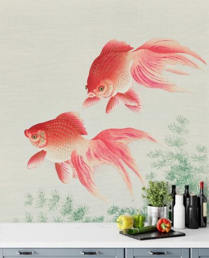 roze oosterse vis behang
