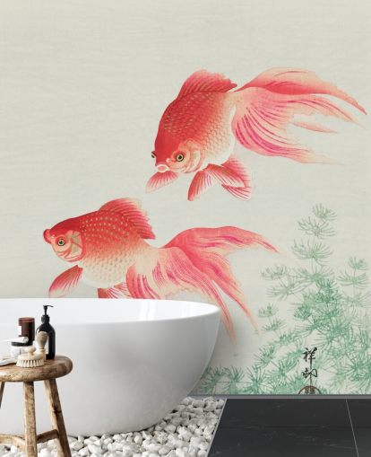 pink oriental fish wallpaper