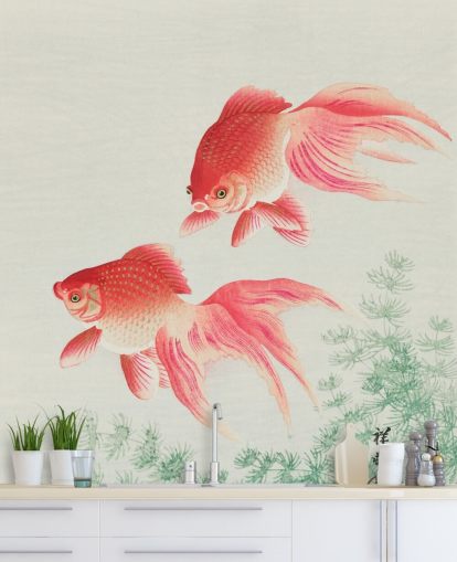 papel pintado de peces orientales rosa