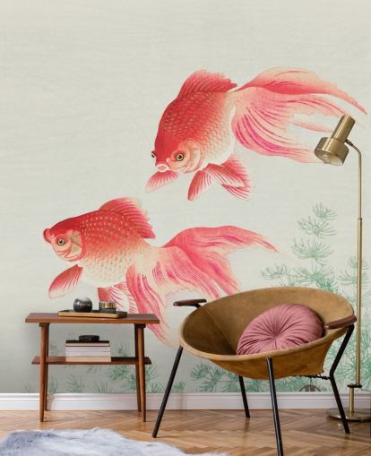 papier peint poisson oriental rose