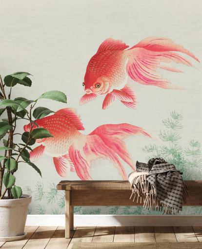 pink oriental fish wallpaper