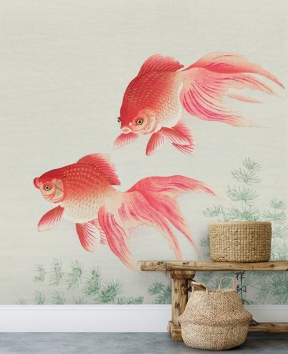 pink oriental fish wallpaper