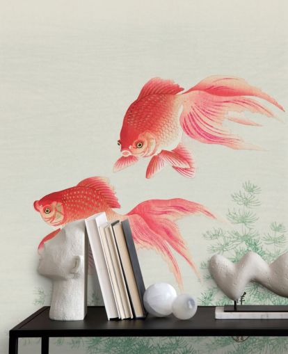 papel pintado de peces orientales rosa
