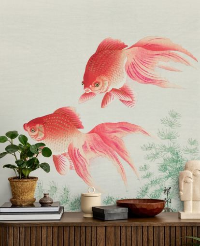 papier peint poisson oriental rose