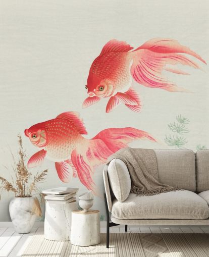 roze oosterse vis behang