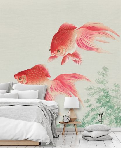 papel pintado de peces orientales rosa