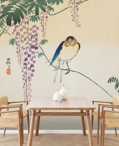bird and wisteria oriental wallpaper bird and wisteria oriental wallpaper