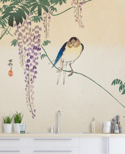 bird and wisteria oriental wallpaper bird and wisteria oriental wallpaper