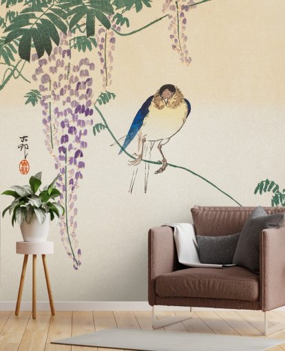 papel pintado de aves y glicinas orientales papel pintado de aves y glicinas orientales