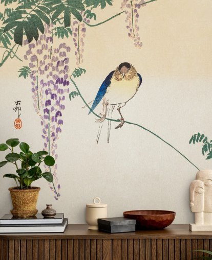 Vogel und Glyzinien orientalische Tapete