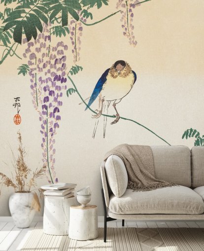 papier peint oriental oiseau et glycine papier peint oriental oiseau et glycine