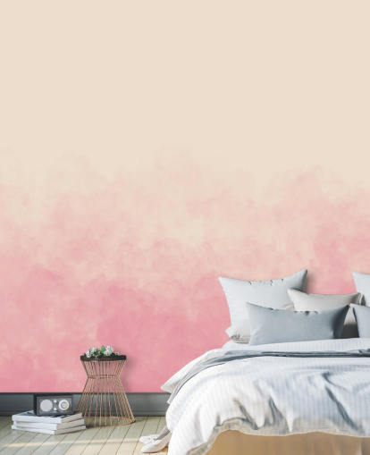 rosa ombre tapetväggmålning som heter Pink Smoke för sovrum