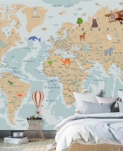 fondo de pantalla de mapa mundial para niños marrón claro y azul