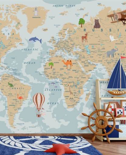 fond d'écran carte du monde des enfants marron clair et bleu