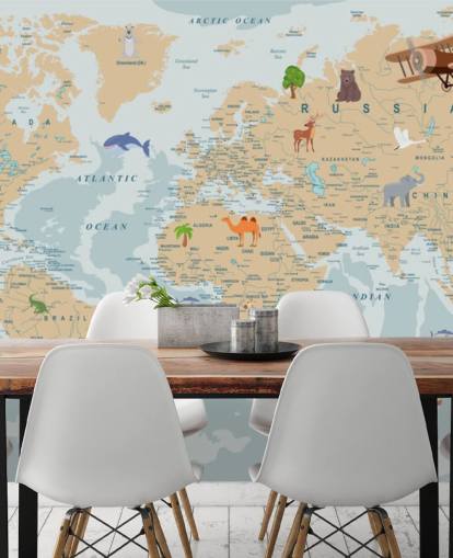 fondo de pantalla de mapa mundial para niños marrón claro y azul