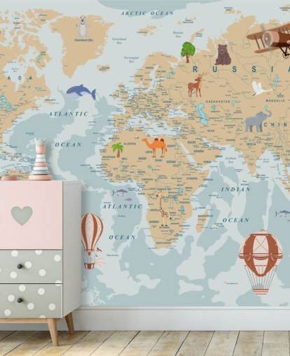 fondo de pantalla de mapa mundial para niños marrón claro y azul