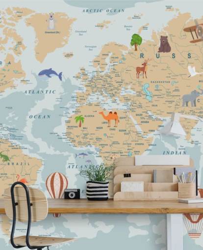 fondo de pantalla de mapa mundial para niños marrón claro y azul