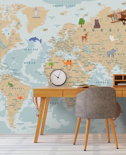 light brown and blue kids world map wallpaper light brown and blue kids world map wallpaper