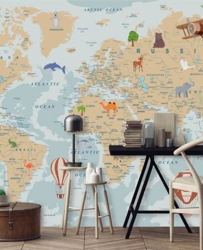 fondo de pantalla de mapa mundial para niños marrón claro y azul fondo de pantalla de mapa mundial para niños marrón claro y azul