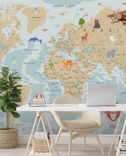 light brown and blue kids world map wallpaper light brown and blue kids world map wallpaper