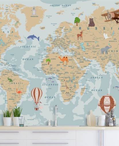 fondo de pantalla de mapa mundial para niños marrón claro y azul