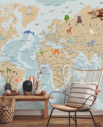 fondo de pantalla de mapa mundial para niños marrón claro y azul fondo de pantalla de mapa mundial para niños marrón claro y azul