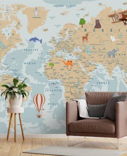 fondo de pantalla de mapa mundial para niños marrón claro y azul fondo de pantalla de mapa mundial para niños marrón claro y azul