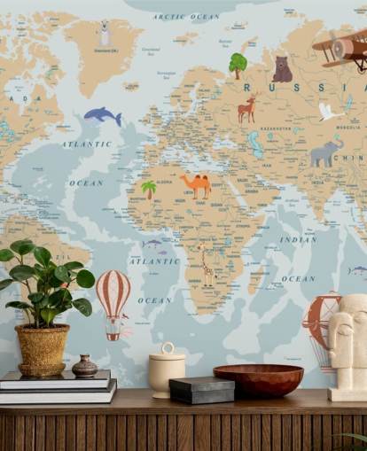 light brown and blue kids world map wallpaper light brown and blue kids world map wallpaper