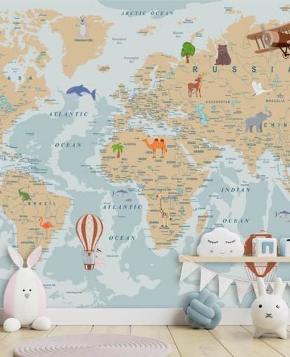 fond d'écran carte du monde des enfants marron clair et bleu