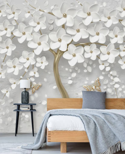 papel pintado de flores blancas y doradas papel pintado de flores blancas y doradas