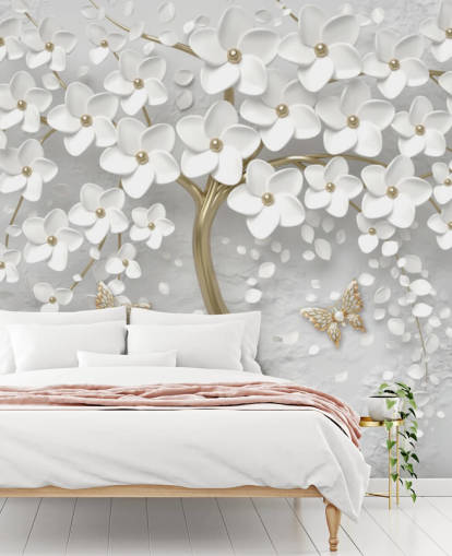 carta da parati con fiori bianchi e oro carta da parati con fiori bianchi e oro