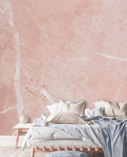 ljusrosa marmor tapetväggmålning kallad Blush Marble för sovrum ljusrosa marmor tapetväggmålning kallad Blush Marble för sovrum