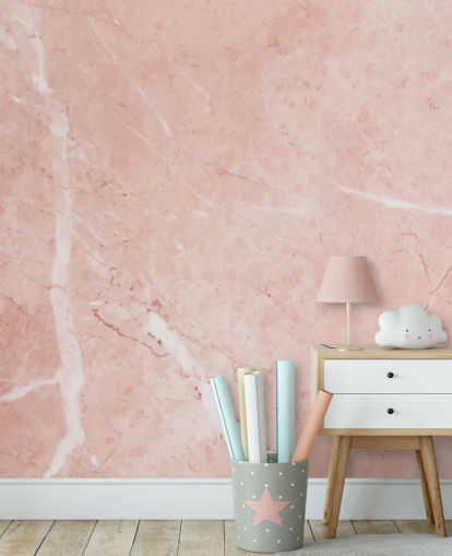 lyserød marmor tapet vægmaleri kaldet Blush Marble til soveværelser