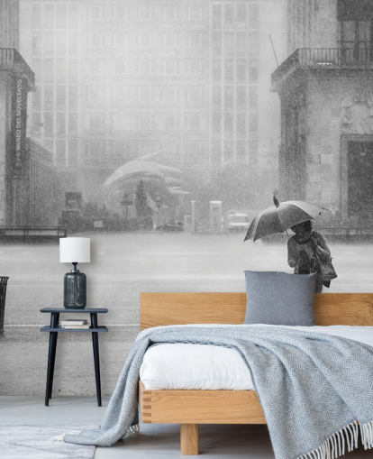 black and white rainy town wallpaper