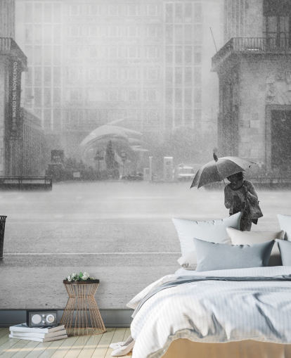 black and white rainy town wallpaper