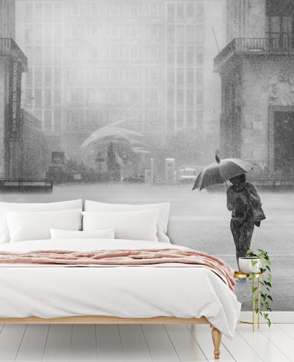 black and white rainy town wallpaper