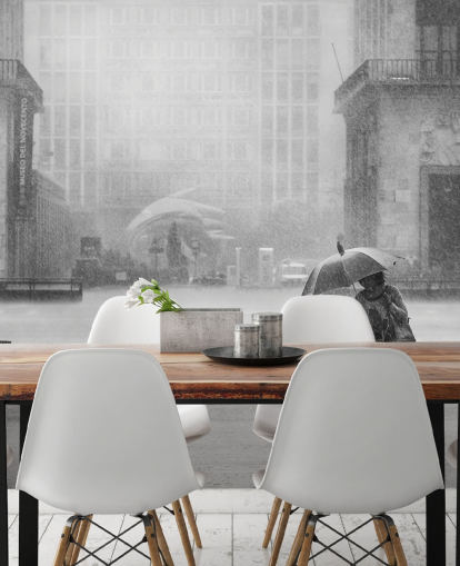 black and white rainy town wallpaper