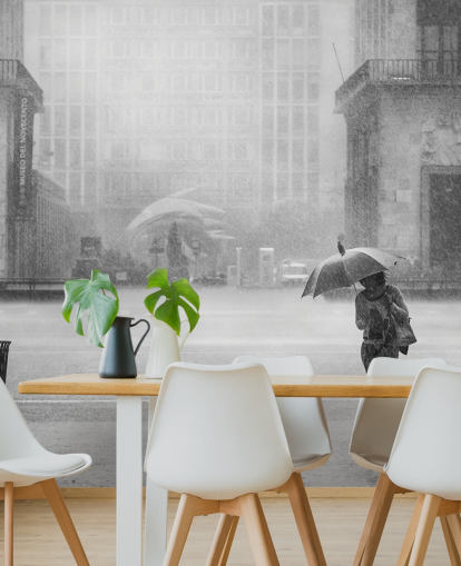 papel pintado ciudad lluviosa en blanco y negro