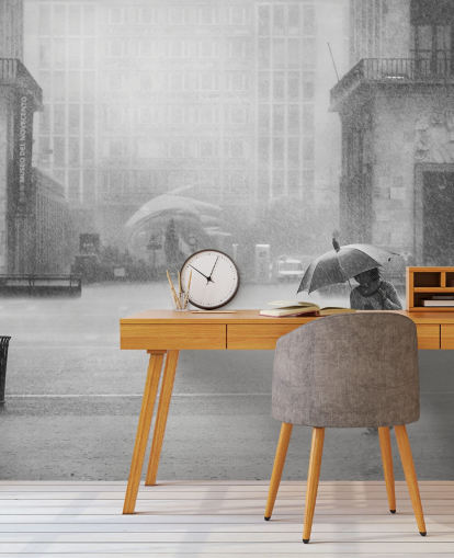 black and white rainy town wallpaper